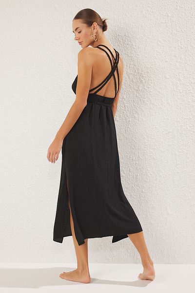 Trendyol Collection Černé maxi tkané plážové šaty s vlečkou - 100% bavlna TBESS23EL00070