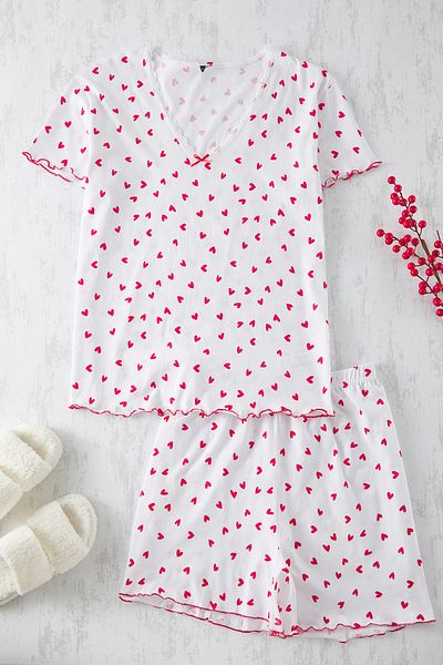 Trendyol Curve Szívmintás V-nyakú csipke hálóruha szett - Baby Overlock részlet, TBBSS25AI00073