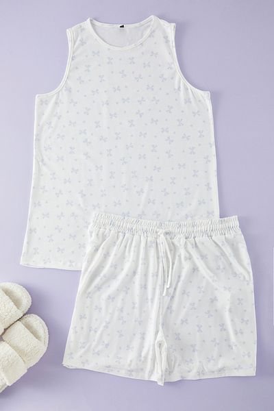 Trendyol Curve Ecru-Blue Ribbon/Bow Pattern Knitted Pajamas Set Tbbss25Ai00038