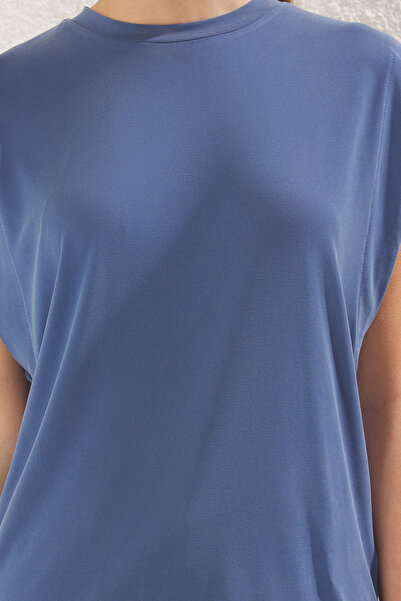 Trendyol Collection Indigo Modal Περιεχόμενο μανίκι φεγγαριού κανονική/κανονική εφαρμογή Πλεκτό μπλουζάκι με λαιμόκοψη TWOSS25TS00001