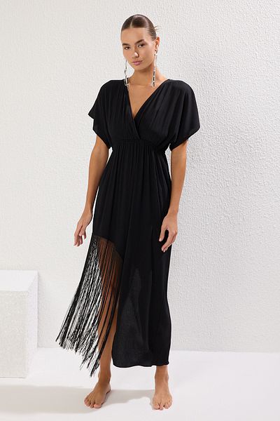 Trendyol Collection Rochie de plajă neagră cu ciucuri - TBESS25EL00059