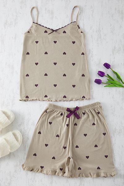 Trendyol Curve Light Mint Heart Pattern Camisole Knitted Pajamas Set Tbbss25Ai00041