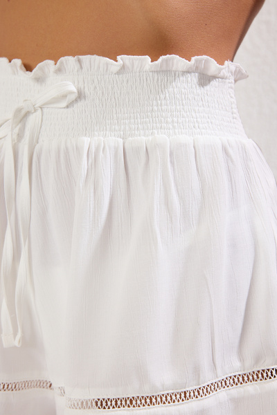 Trendyol Collection Ecru Woven Textured Stripe Beach Shorts with Accessories Tbess25Sr00005