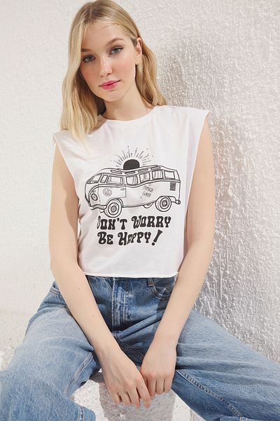 Trendyol Collection Tričko Ecru Crew Neck ze 100% bavlny - Twoss23Ts00122