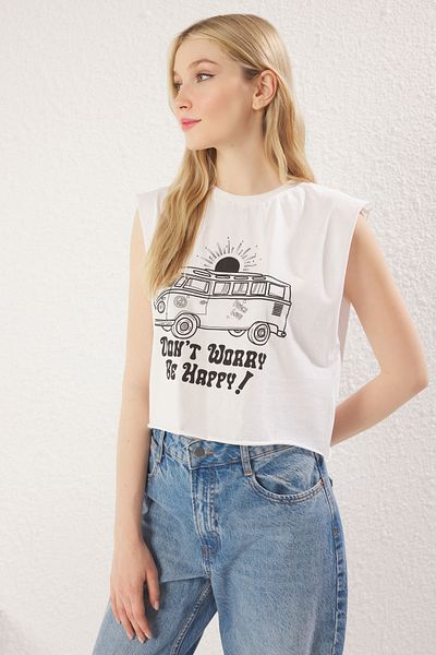 Trendyol Collection Tričko Ecru Crew Neck ze 100% bavlny - Twoss23Ts00122