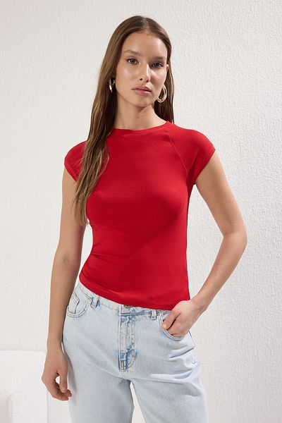Trendyol Collection Red Moon Sleeve Fitted/Fitted Stretchy Knitted Blouse Twoss24Bz00088