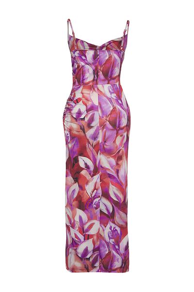 Trendyol Collection Dehnbares Maxi-Strickkleid – Degaje-Ausschnitt und Cut-Out-Detail, Hosenträger, Limited Edition-Druck TWOSS25EL00478