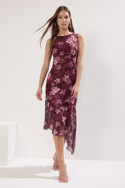 Trendyol Collection Multicolor Asymmetrical Bodycone/Body Sitting Midi Knitted Dress Twoss25El00227