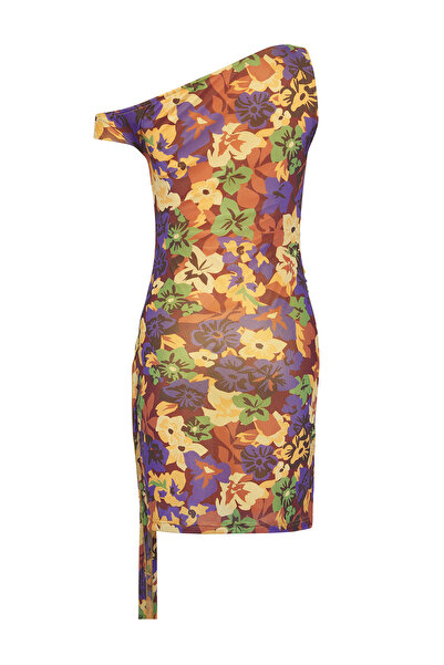 Trendyol Collection Limited Edition - Colorful Floral Print Asymmetrical Bodycon Mini Knitted Dress Twoss25El00464