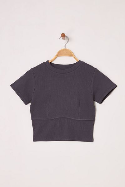 Trendyol Collection Rugalmas bordás kötött blúz - antracit, legény nyakú, termés - TWOAW21BZ0638