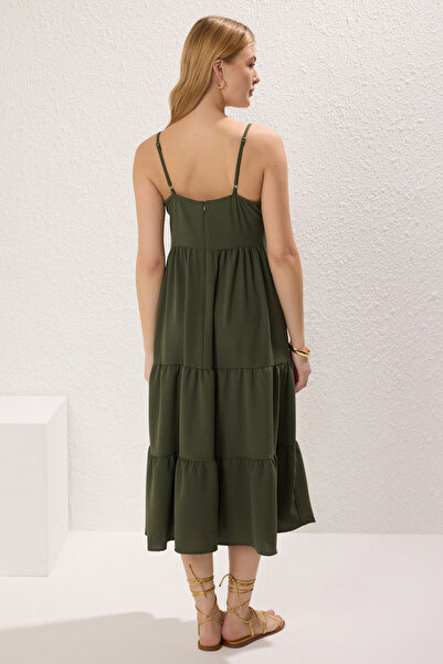 Trendyol Collection Khaki egyenes szoknya derékbőséges Midi szőtt ruha TWOSS22EL1837