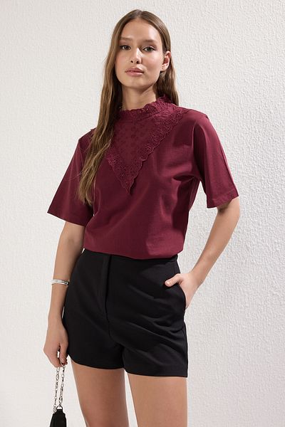 Trendyol Collection Pamut hímzett kötött blúz - állógallér, normál szabású TWOSS23BZ00879