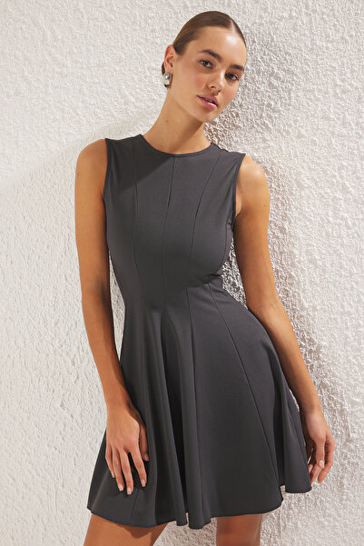 Trendyol Collection Anthracite Skirt Ruffle Mini Knitted Dress Twoss25El00231