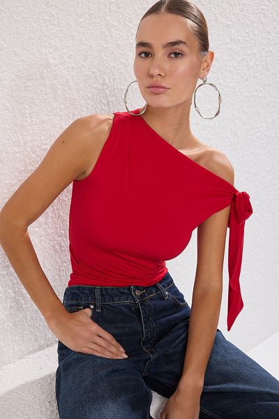Trendyol Collection Rote Strickbluse TWOSS25BZ00400