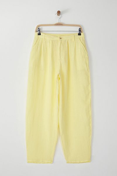 Trendyol Collection Gelbe Hose aus 100 % Leinen mit hoher Taille – TWOSS24JE00243