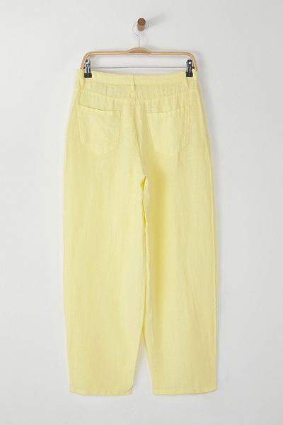 Trendyol Collection Gelbe Hose aus 100 % Leinen mit hoher Taille – TWOSS24JE00243