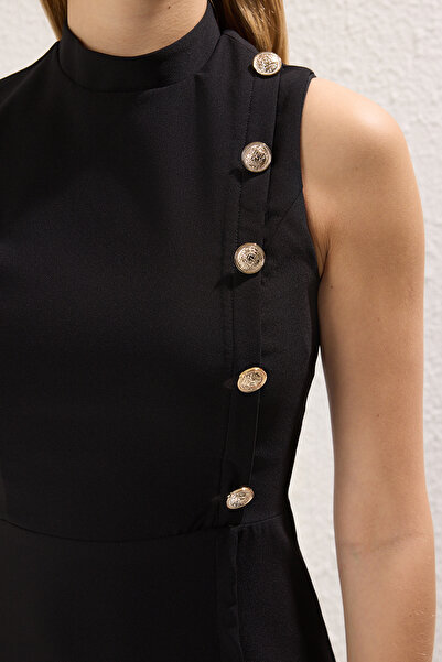 Trendyol Collection Black Straight Hem Waist Opening Midi Woven Dress Twoss25El00213