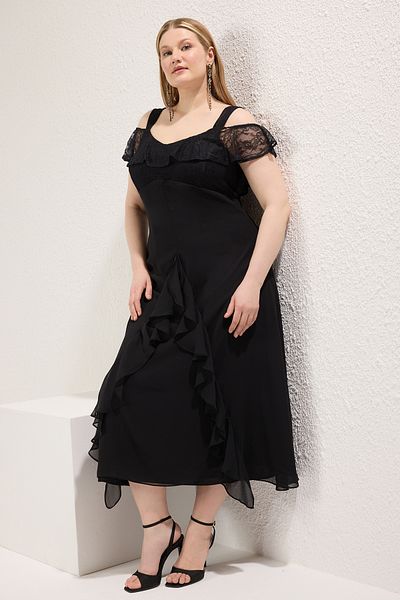 Trendyol Curve Black Chiffon Woven Plus Size Dress