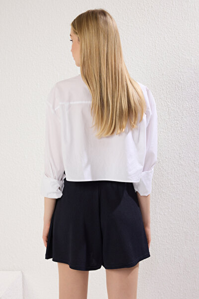 Trendyol Collection Navy Blue-Tile Wrap Relaxed/Comfortable Fit Short Stretchy Knitted Shorts & Bermuda Twoss25Sr00087