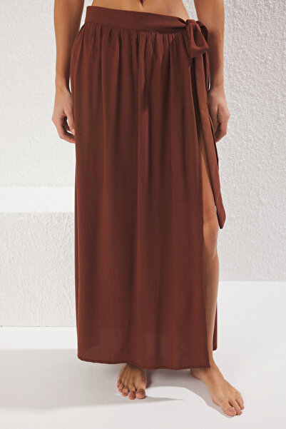 Trendyol Collection Brown Tie Woven Beach Pareo Tbess25Pr00009