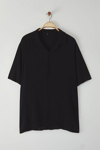 Trendyol Collection Black Regular Fit Apache Collar 100% Viscose Short Sleeve Summer Large Size Shirt Tmnss25Ax00001