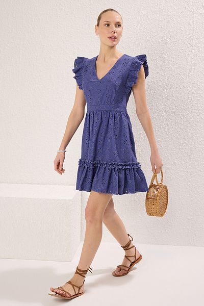 Trendyol Collection Indigo Brode Skater/Otevírací mini podšívka tkané šaty z pasu TWOSS22EL00697