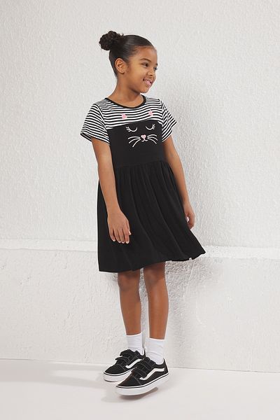 TRENDYOLKIDS Black Midi Striped Knitted Dress Tkdss25El00059