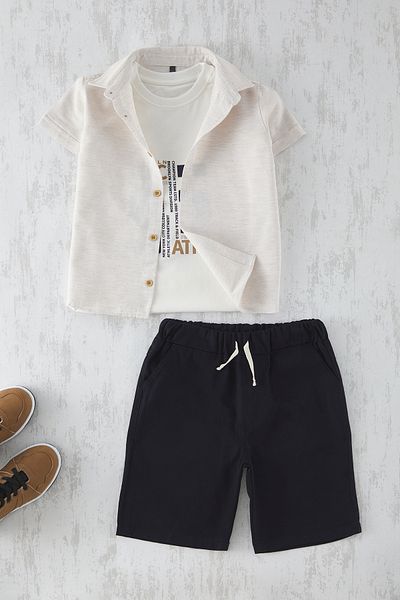 TRENDYOLKIDS Ecru Printed Knitted Bottom-Top Suit Tkdss25Au00033