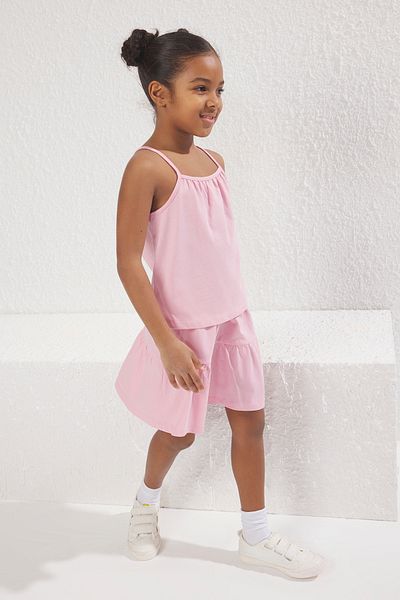 TRENDYOLKIDS Pink Plain Knitted Bottom-Top Suit Tkdss25Au00025