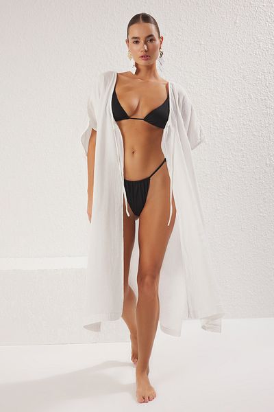 Trendyol Collection Ecrufarbener Maxi-Kimono mit Schlitz und Kaftan – TBESS25KM00016