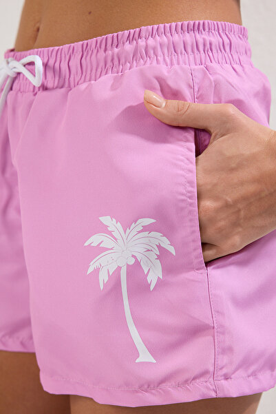 Trendyol Collection Pink Woven Palm Printed Swim Shorts Tbess25Sr00009