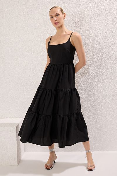 Trendyol Collection Μαύρη φούστα με ανοιχτή μέση από βαμβακερό μείγμα Maxi υφαντό φόρεμα TWOSS24EL00386