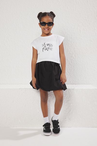 TRENDYOLKIDS Black Girl's Mini Woven Balloon Skirt Tkdss25Et00002