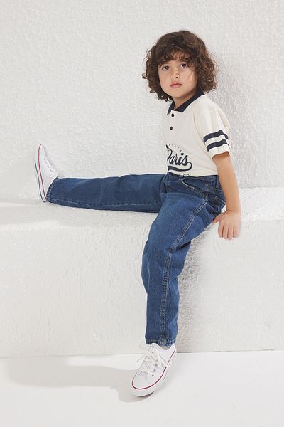 TRENDYOLKIDS Blugi largi pentru băieți - albastru închis, pantaloni din denim din bumbac TKDSS24PL00005