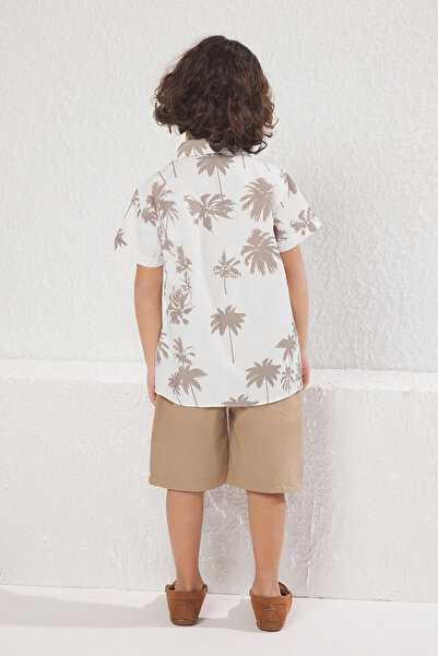 TRENDYOLKIDS Tile Boy's Cotton Printed Woven Shirt Shorts Bottom-Top Suit Tkdss25Au00054