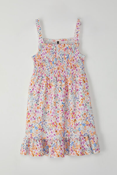 TRENDYOLKIDS Ružové mini kvetinové pletené šaty Tkdss25El00064