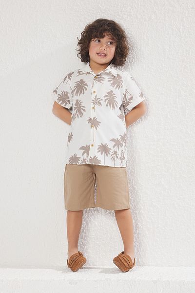 TRENDYOLKIDS Tile Boy's Cotton Printed Woven Shirt Shorts Bottom-Top Suit Tkdss25Au00054