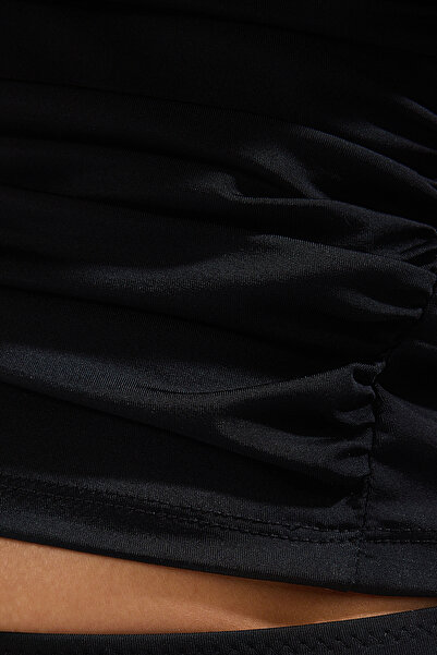 Trendyol Collection Μαύρο τανκίνι ντραπέ ψηλόμεσο σετ μπικίνι TBESS25BT00122