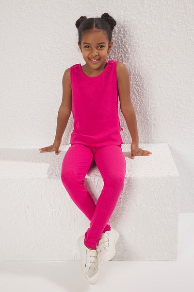 TRENDYOLKIDS Fuchsia Plain Knitted Bottom-Top Suit Tkdss25Au00031