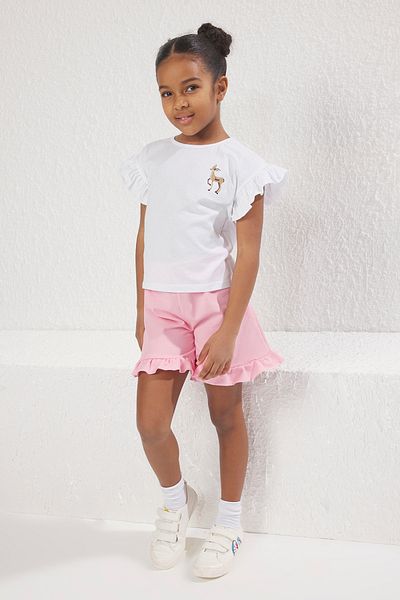 TRENDYOLKIDS Rózsaszín hímzett / hímzett kötött alsó-felső öltöny TKDSS25AU00023