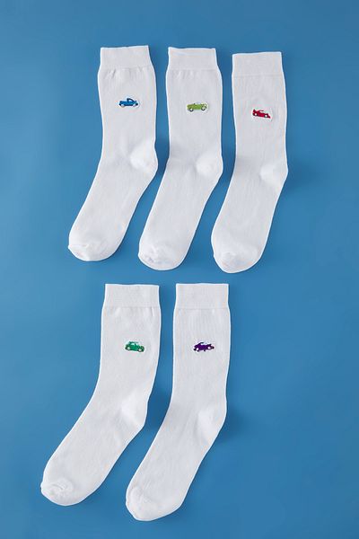 Trendyol Collection Weiße, bestickte Unisex-Baumwollsocken im 5er-Set – College/Tennis/Mittellänge – TMNSS25CO00002