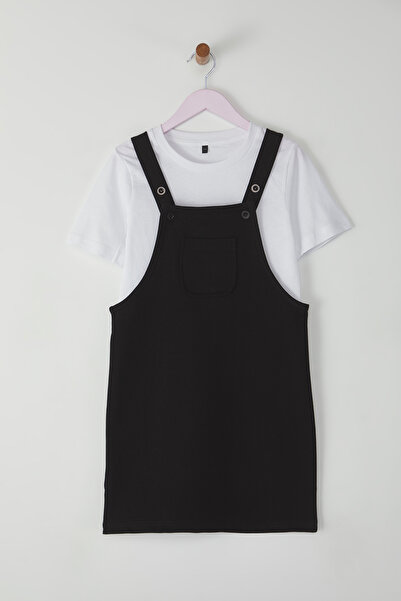 TRENDYOLKIDS Black Mini Plain Knitted Dress Tkdss25El00045