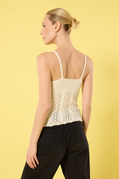 Trendyol Collection Bone Ribbon Detailed Sling Tricot Blouse Twoss25Bz00188