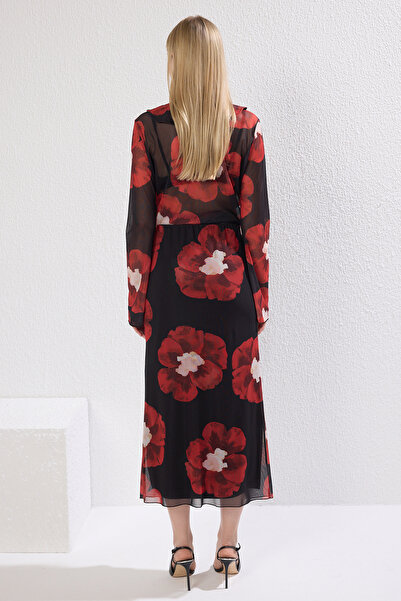 Trendyol Collection Fusta elastică creion din tul cu volane multicolore TWOSS25ET00024