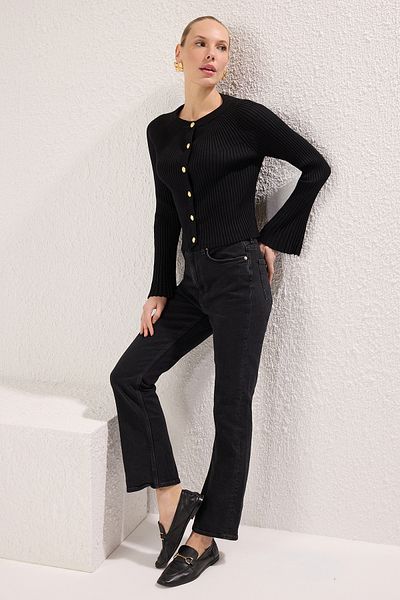 Trendyol Collection Black Spanish Sleeve Crew Neck Knitwear Cardigan - Sustain Twoss25Hi00013