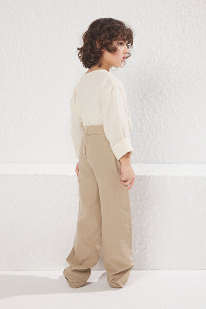 TRENDYOLKIDS Beige Male Child 100% Cotton Balloon Fit Elastic Waist Woven Pants Tkdss25Pl00006