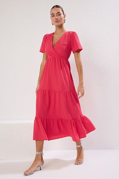 Trendyol Collection Φούξια Απλό Maxi Υφαντό Φόρεμα TWOSS24EL00693