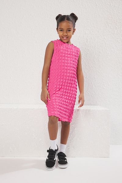 TRENDYOLKIDS Ροζ Μίνι Πλεκτό Φόρεμα με υφή TKDSS25EL00013