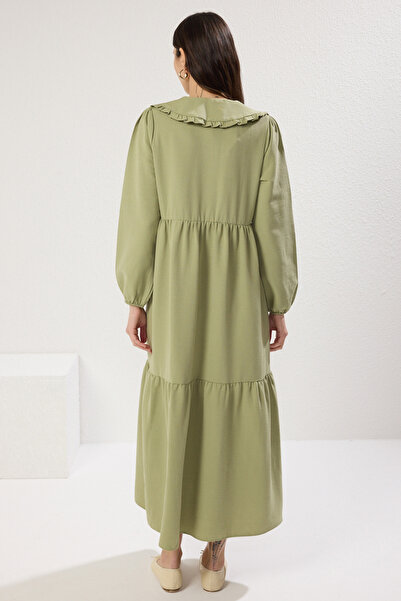 Trendyol Modest Πράσινο κέντημα Λεπτομερές λινό υφαντό φόρεμα TCTSS23EB00257