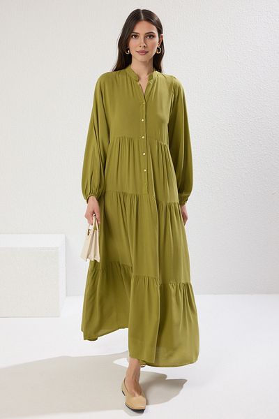 Trendyol Modest Oil Green Viscose Unlined Woven Dress Tctss24Eb00221